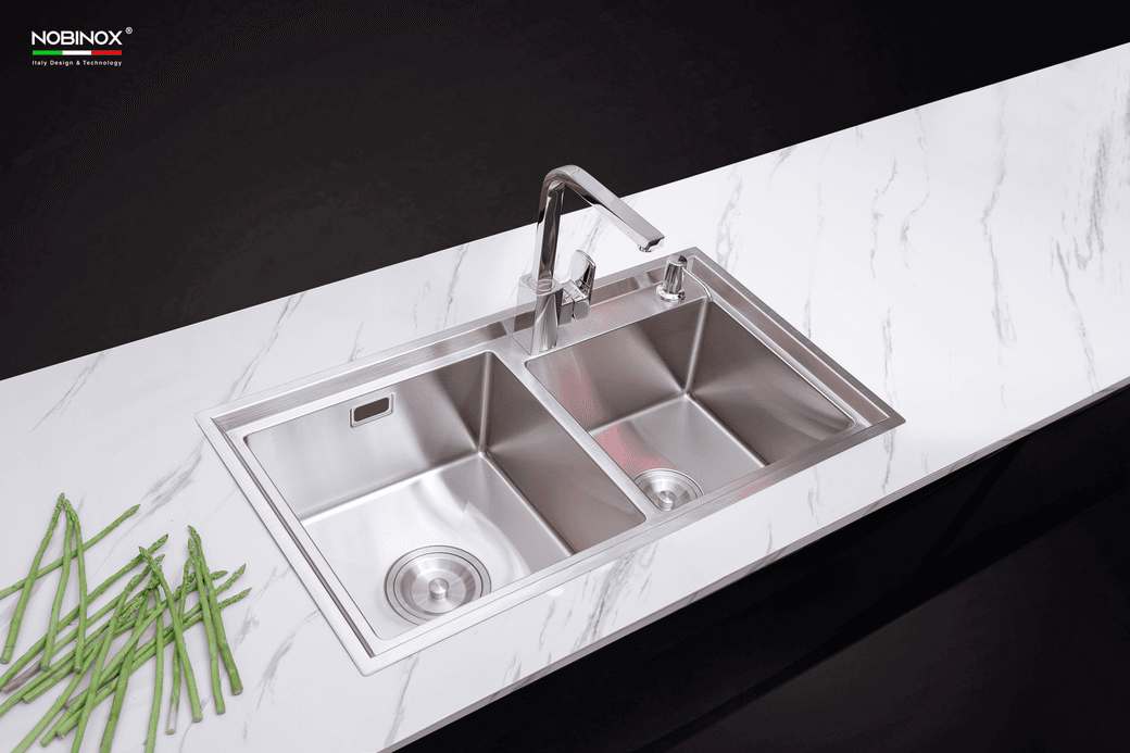 CHẬU RỬA BÁT 2 HỐ NOBINOX LIKEN NL786 - hover