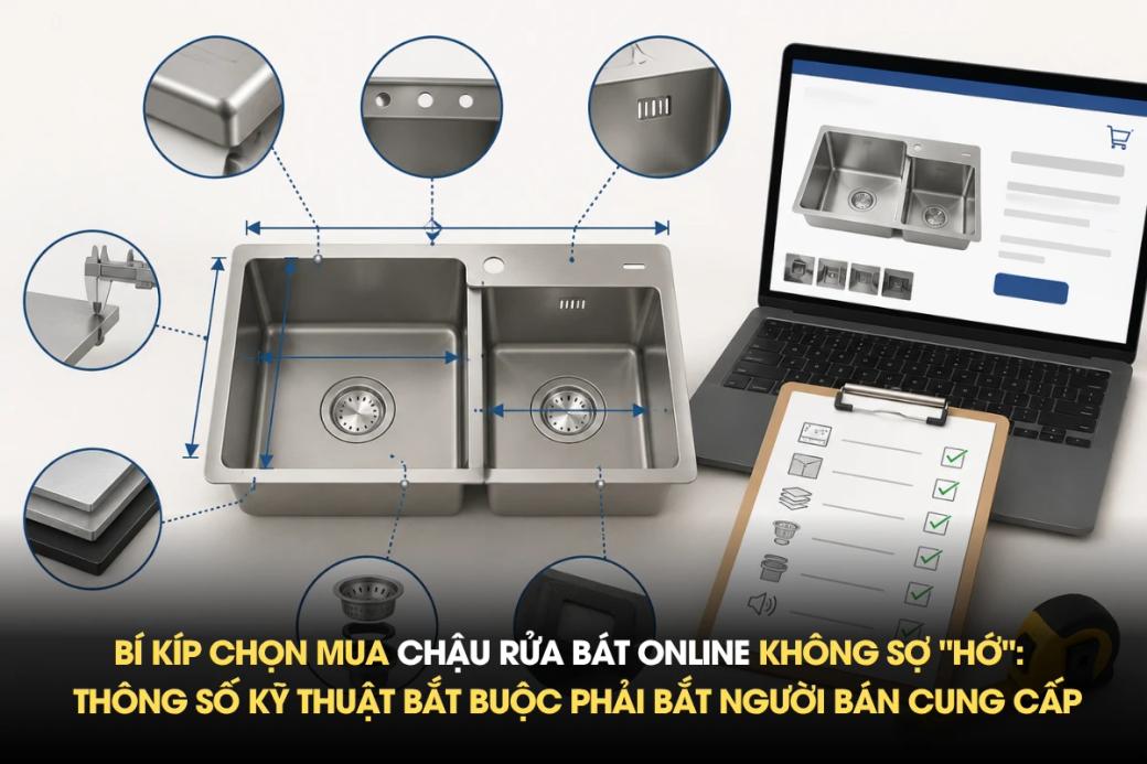 Bí kíp chọn mua chậu rửa bát online không sợ "Hớ": Những thông số kỹ thuật bắt buộc phải bắt người bán cung cấp