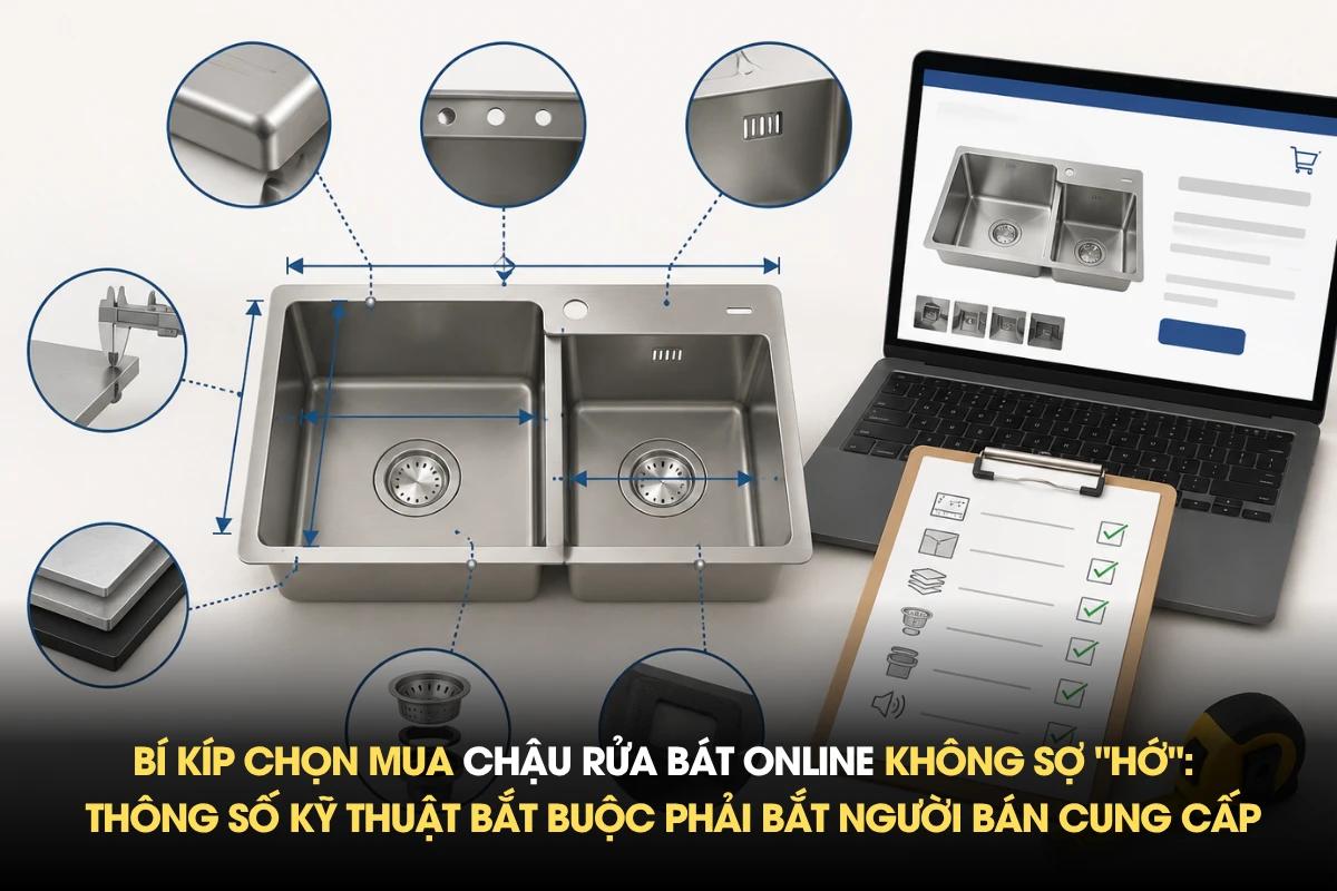 Bí kíp chọn mua chậu rửa bát online không sợ "Hớ": Những thông số kỹ thuật bắt buộc phải bắt người bán cung cấp